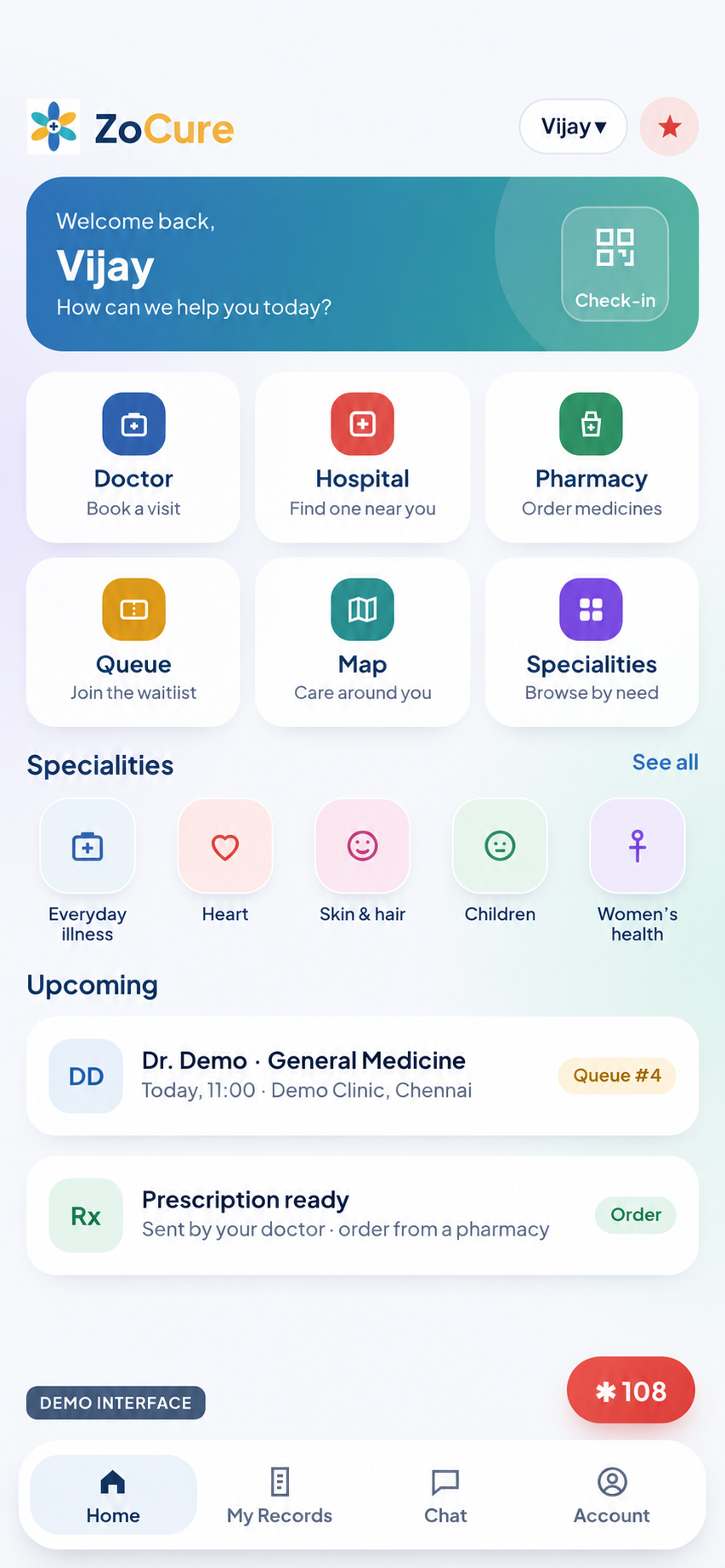 ZoCure · Demo interface · Vijay